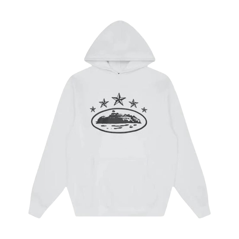 Corteiz 5 Starz Alcatraz Hoodie White