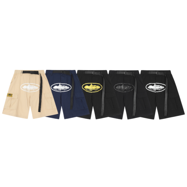 Corteiz Alcatraz Cargo Shorts Triple Black / Cream / Blue