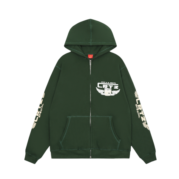 Corteiz Gasolina Double Dark Green Zip Hoodie