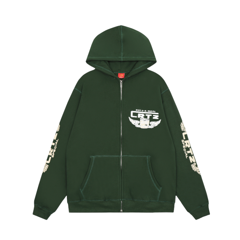 Corteiz Gasolina Double Dark Green Zip Hoodie