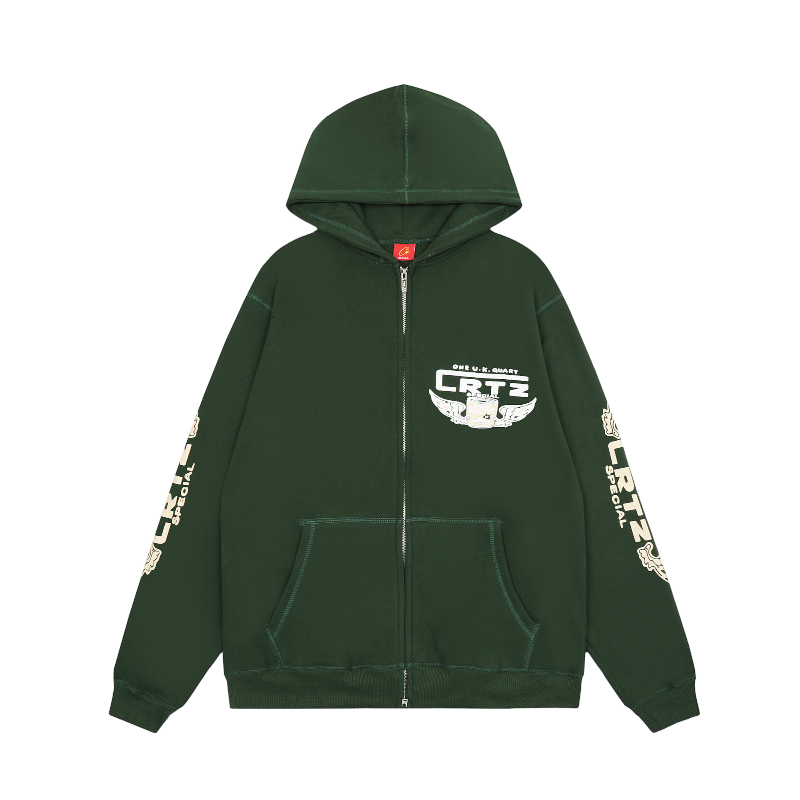 Corteiz Gasolina Double Dark Green Zip Hoodie