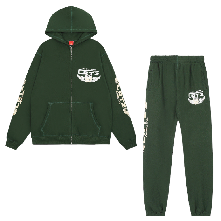 Double Zip Corteiz Gasolina Hoodie Dark Green